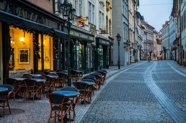 empty street in the centre of Prague Prague, Prague, Czechia CR_THHE230529C-1128254-01 EDITORIAL USE ONLY