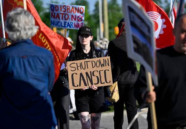 May 31, 2023, Ottawa, ON, CAN: Anti-war protesters rally at an entrance to the CANSEC trade show, billed as North AmericaöÄÃ s largest multi-service defence event, in Ottawa, on Wednesday, May 31, 2023. Ottawa CAN  - ZUMAc35_ 20230531_zaf_c35_006 Copyright: xJustinxTangx