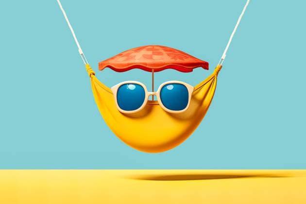 Generative AI illustration of bright yellow hammock with sunglasses and umbrella hanging above sandy beach against blue background representing summer concept Generative AI illustration of bright yellow hammock with sunglasses and umbrella hanging above sandy beach against blue background HodeiUnzueta_ID14000_422343_007 Copyright: xHodeixUnzuetax RECORD DATE NOT STATED Model Released