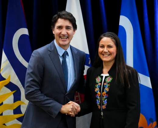 June 1, 2023, Ottawa, ON, CAN: Prime Minister Justin Trudeau and Metis National Council President Cassidy Caron, middle, co-chair a Metis National Council meeting in Ottawa on Thursday, June 1, 2023. Ottawa CAN  - ZUMAc35_ 20230601_zaf_c35_005 Copyright: xSeanxKilpatrickx