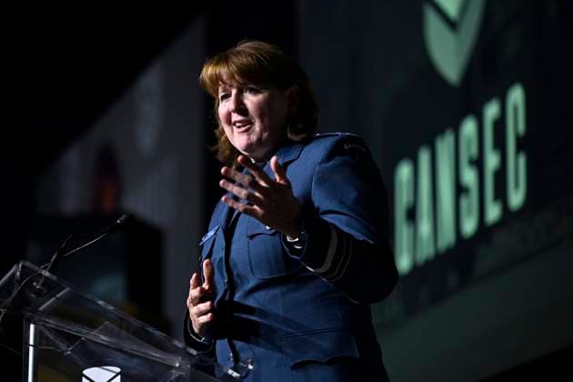 June 1, 2023, Ottawa, ON, CAN: Lt.-Gen. Frances Allen, Vice-chief of the Defence Staff, makes a keynote address at the CANSEC trade show, billed as North AmericaöÄÃ s largest multi-service defence event, in Ottawa, on Thursday, June 1, 2023. Ottawa CAN  - ZUMAc35_ 20230601_zaf_c35_068 Copyright: xJustinxTangx