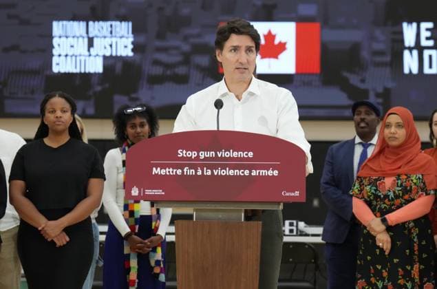June 1, 2023, TORONTO, ON, CANADA: Prime Minister Justin Trudeau speaks about gun violence, at the OVO Athletic Centre in Toronto on Thursday, June 1, 2023. TORONTO CANADA  - ZUMAc35_ 20230601_zaf_c35_146 Copyright: xNathanxDenettex