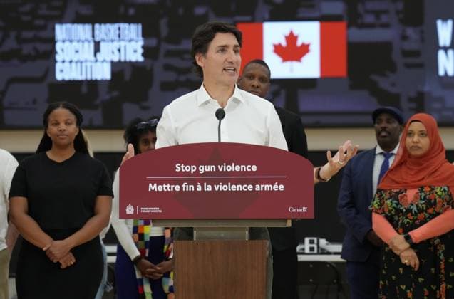 June 1, 2023, TORONTO, ON, CANADA: Prime Minister Justin Trudeau speaks about gun violence, at the OVO Athletic Centre in Toronto on Thursday, June 1, 2023. TORONTO CANADA  - ZUMAc35_ 20230601_zaf_c35_148 Copyright: xNathanxDenettex