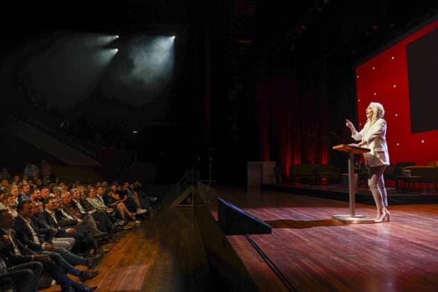 APELDOORN - Party chairman Lilian Marijnissen gives a speech during the party congress all people of the SP in the Orpheus Theater. ANP VINCENT JANNINK netherlands out - belgium out  Copyright: xx x470812638x originalFilename: 470812638.jpg