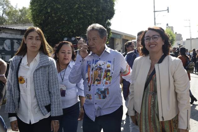 Electoral process for the government of the State of Mexico June 4, 2023, Municipality of Texcoco, State of Mexico, Mexico: Senator Higinio Martinez leaving a voting booth for the gubernatorial election, in the municipality of Texcoco in the State of Mexico. on June 4, 2023 in Municipality of Texcoco, State of Mexico, Mexico (Photo by Luis Barron Eyepix Group). Copyright: xLuisxBarronx xEyepixxGroupx LB_20230604_DELFINA20