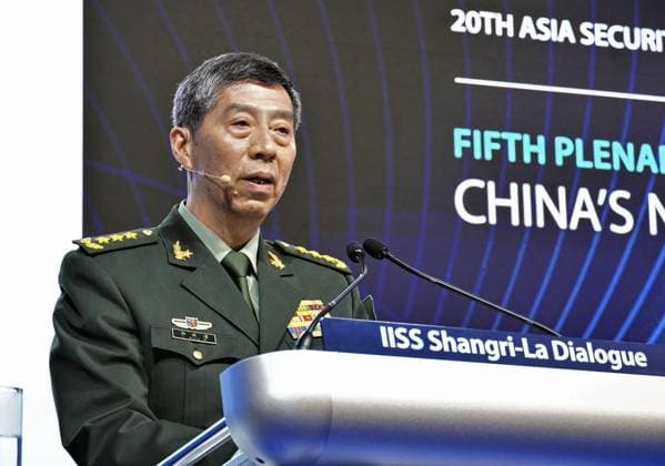 News Themen der Woche KW22 News Bilder des Tages Chinese Defense Minister Li Shangfu Chinese Defense Minister Li Shangfu speaks at the Asia Security Summit, known as the Shangri-La Dialogue, in Singapore on June 4, 2023.  A14AA0001552352P