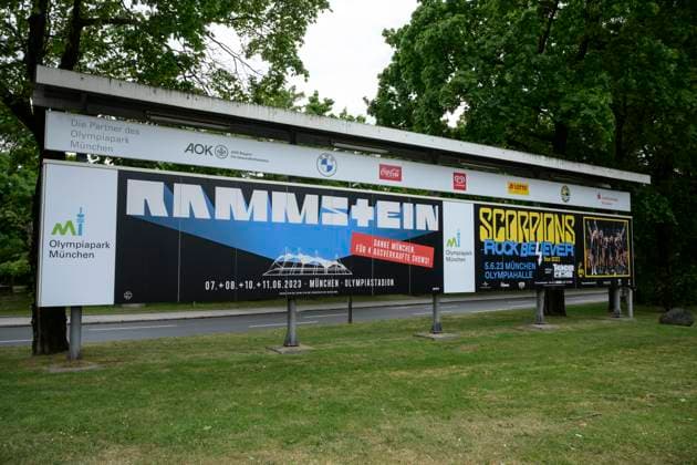 Rammstein Danke München für 4 ausverkaufte Shows und Scorpions Rock Believer Tour 2023 - Plakat beim Olympiapark, München 5.06.2023