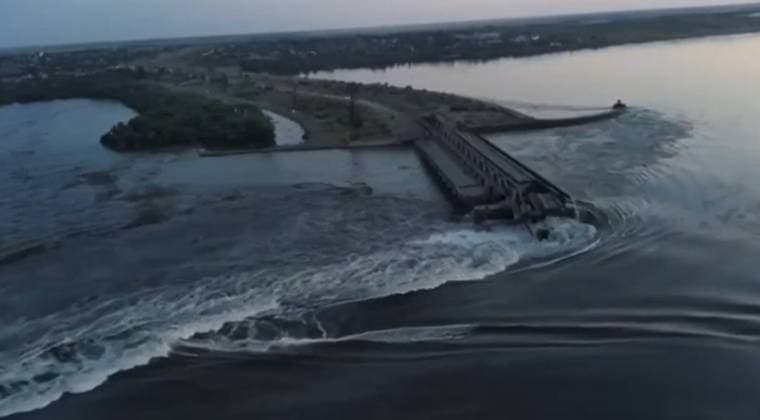 **VIDEO AVAILABLE: CONTACT INFO@COVERMG.COM TO RECEIVE** Footage shared by Volodymyr Zelensky on Tuesday morning (6June2023) claims to show water surging through the destroyed Kakhovka hydroelectric power plant dam. Ukraine has accused Russian forces of blowing up the major dam, which is situated in an area of the southern Ukrainian region of Kherson that is occupied by Russian troops. The dam holds back water equal to the Great Salt Lake in the US. It was built River in 1956 and in addition to powering the hydroelectric plant it provides water to the south of the country, including Crimea. Water provided by the dam is also used to cool the Zaporizhzhia Nuclear Power Station. In a statement shared alongside the video, Zelensky said: Rus Copyright: xx 52789810 EDITORIAL USE ONLY. NOT FOR USE BY NEWSPAPERS BASED IN THE UK.