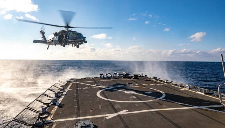 Philippines Grants US More Access To Military Bases Handout photo dated January 26, 2023 shows Air Force 33rd Search and Rescue Squadron prepares to land aboard Arleigh Burke-class guided-missile destroyer USS Benfold (DDG 65) in the Philippine Sea. The United States and the Philippines on Thursday announced plans to expand America s military presence in the Southeast Asian nation, with access to four more bases as they seek to deter China?s increasingly aggressive actions toward Taiwan and in the disputed South China Sea. The agreement was reached as US Defense Secretary Lloyd Austin was in the country for talks about deploying US forces and weapons in more Philippine military camps. U.S. Navy photo by Mass Communication Specialist 3rd C  Copyright: xABACAx 840785_013 ABACAx 840785_013