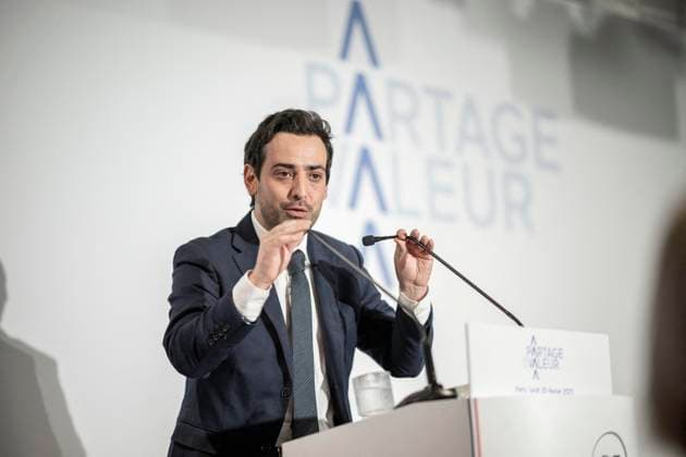 Renaissance Opens Its Convention Sharing Value In Business - Paris French European MP and Renew Europe President, Stephane Sejourne speaks during a convention organised by the right-wing party Renaissance on the theme of shared value in business and enterprise, in Paris, France, on February 20, 2023. Photo by Eliot Blondet ABACAPRES.COM Paris France  Copyright: xBlondetxEliot ABACAx 843040_032 BlondetxEliot ABACAx 843040_032