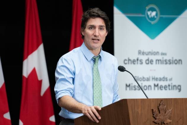 June 7, 2023, Ottawa, ON, Canada: Prime Minister Justin Trudeau delivers remarks at the Global Heads of Mission Meeting discussing the Future of Diplomacy Initiative in Ottawa, on Wednesday, June 7, 2023. Ottawa Canada  - ZUMAc35_ 20230607_zaf_c35_090 Copyright: xSpencerxColbyx