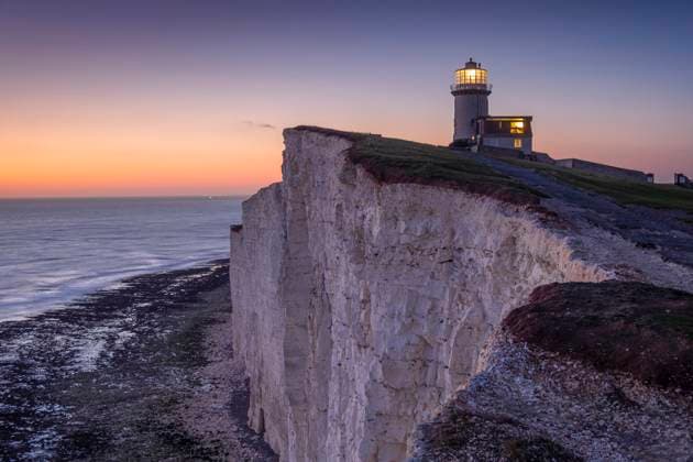 Belle Tout Lighthouse at dusk, Beachy Head, near Eastbourne, South Downs National Park, East Sussex, England, United Kingdom, Europe Copyright: AlanxNovelli 1353-496