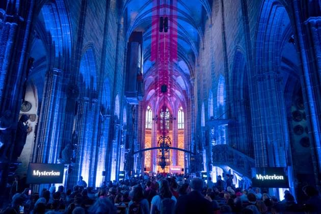 Musikgottesdienst Mysterion mit Electro-Chill-Music und Abendmahl am 08.06.2023 in der St. Lorenz Kirche beim Evangelischen Kirchentag in Nuernberg. Vom 7. bis 11. Juni werden etwa 100.000 Besucher in der mittelfraenkischen Stadt zum 38. Deutschen Evangelischen Kirchentag erwartet. Das groesste christliche Laientreffen in Deutschland findet in diesem Jahr unter der Losung Jetzt ist die Zeit statt. EDITORIAL USE ONLY
