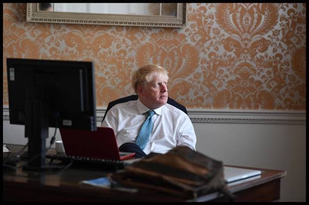 24 07 2019. London, United Kingdom. Boris Johnson Becomes British Prime Minister. Boris Johnson becomes Britain s new Prime Minister. Boris Johnson with Will Walden working on his speech in his temporary office inside Admiralty House, London, minutes before seeing the Queen and heading to Number 10 Downing Street as Britain s new Prime Minister, after beating Jeremy Hunt in the Conservative party Leadership campaign.  Copyright: xAndrewxParsonsx xParsonsxMediax PAR-8269-0153