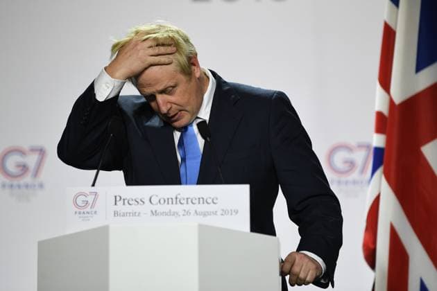 26 08 2019. Biarritz, France. Boris Johnson Attends the G7 - Day Three. Boris Johnson attends the G7- Day Three. Britain s Prime Minister Boris Johnson during a press conference at the end of day three at the G7 Summit in Biarritz, France.  Copyright: xAndrewxParsonsx xParsonsxMediax PAR-8173-0049