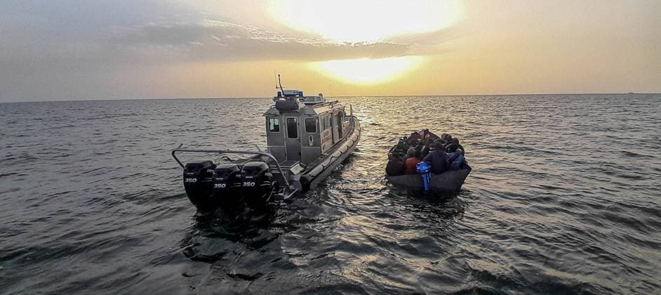 June 9, 2023: Sfax, Tunisia. 09 June 2023. Sub-Saharan migrants trying to cross to Italy are intercepted and blocked by the Tunisian National Guard off the coast of Sfax in Tunisia. The region of Sfax with its long coastline is a major hub for migrants undertaking the perilous journey across the Mediterranean Sea in an attempt to reach Italy - ZUMAd99_ 20230609_zap_d99_039 Copyright: xHasanxMradx