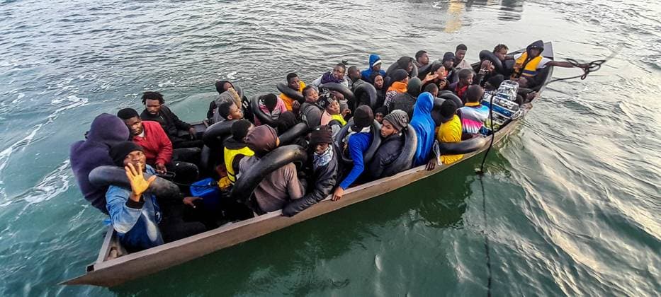 June 9, 2023: Sfax, Tunisia. 09 June 2023. Sub-Saharan migrants trying to cross to Italy are intercepted and blocked by the Tunisian National Guard off the coast of Sfax in Tunisia. The region of Sfax with its long coastline is a major hub for migrants undertaking the perilous journey across the Mediterranean Sea in an attempt to reach Italy - ZUMAd99_ 20230609_zap_d99_041 Copyright: xHasanxMradx