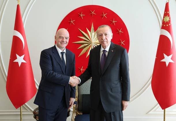 Bilder des Jahres 2023, News June 06 News Themen der Woche KW23 News Bilder des Tages Turkish President Recep Tayyip Erdogan meets with FIFA President Gianni Infantino at Ataturk International Airport in Istanbul Turkish President Recep Tayyip Erdogan meets with FIFA President Gianni Infantino at Ataturk International Airport in Istanbul on June 10, 2023. Photo by Turkish presidency apaimages Istanbul Istanbul Turkey 100623_TURKEY_TPO_00 (6) Copyright: xapaimagesxTurkishxpresidencyx xapaimagesx