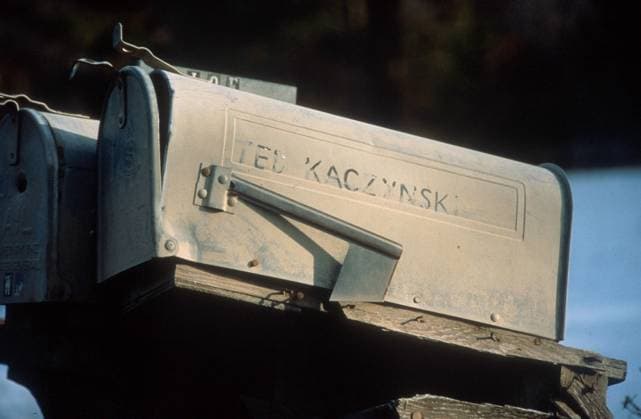 May 15, 1996, Lincoln, Montana, USA: Mailbox of Unabomber T. Kaczynski who manufactured bombs and would send them via mail. Kaczynski sent these bombs to technology based firms, tech-schools, science labs and airlines in the effort to destroy the wave of technology booming in the 1980 s and 90 s. Kaczynski was arrested in 1996 after his brother David reported him to FBI. (Credit: ZUMA Press Wire Service) Lincoln USA  - ZUMA 19960515_sha_w09_090 Copyright: xStuartxS.xWhitex