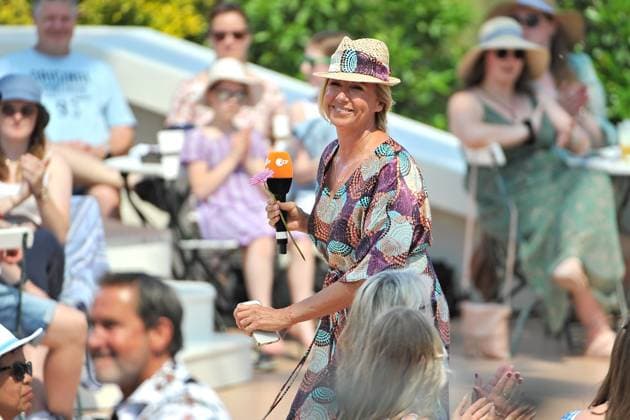 ZDF - Fernsehgarten. Moderatorin Andrea Kiwi Kiewel während der ZDF - Unterhaltungsshow Fernsehgarten am 11.06.2023 in Mainz. 20230611MWI74776