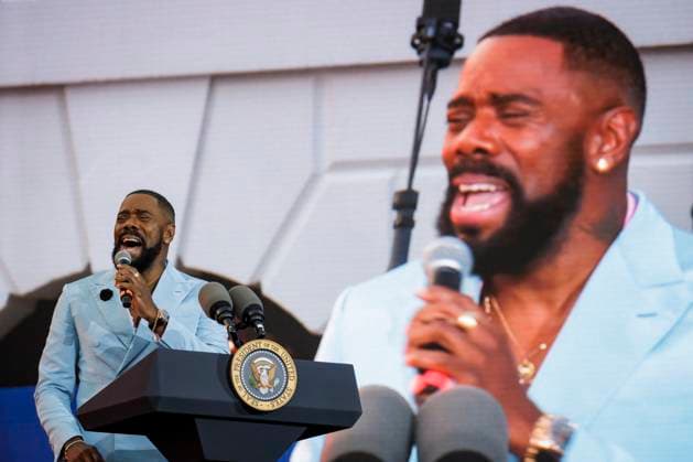 DC: President Biden Hosts a Juneteenth Concert on the South Lawn US actor and writer Colman Domingo speaks during a Juneteenth concert on the South Lawn of the White House on June 13, 2023 in Washington, D.C. Juneteenth celebrates the emancipation of enslaved African Americans on June 19th and was declared a federal holiday in 2021 by President Joe Biden. (Photo by Samuel Corum Pool ABACAPRESS.COM) Washington The White House DC United States  Copyright: xPool ABACAx 856900_025 Pool ABACAx 856900_025