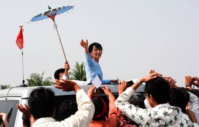 Aung San Suu Kyi Detained By Military File photo - Aung San Suu Kyi waves to the crowds of supporters in Sagaing, Myanmar on March 4, 2012. Nobel Peace Prize winner and National League for Democracy NLD chairman Aung San Suu Kyi campaigns ahead of April 1 by-elections. Myanmar s powerful military has taken control of the country in a coup and declared a state of emergency, following the detention of Aung San Suu Kyi and other senior government leaders in early morning raids Monday. Photo by Minzayar Jazz Editions ABACAPRESS.COM Sagaing Myanmar  Copyright: xJazzxEditions ABACAx 754668_012 JazzxEditions ABACAx 754668_012