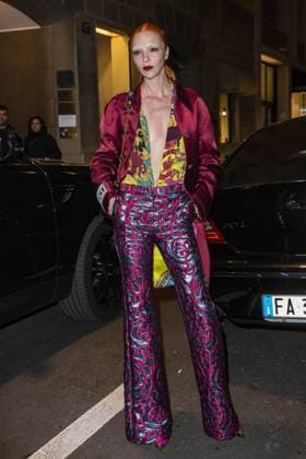 MFW - Versace Fashion show - After show Party Mariacarla Boscono arrives to Versace after show party during Milan Fashion Autumn Winter 2019 20 on February 22, 2019 in Milan, Italy. Photo by Marco Piovanotto Abacapress.com  Copyright: xPiovanottoxMarco ABACAx 671813_078 PiovanottoxMarco ABACAx 671813_078