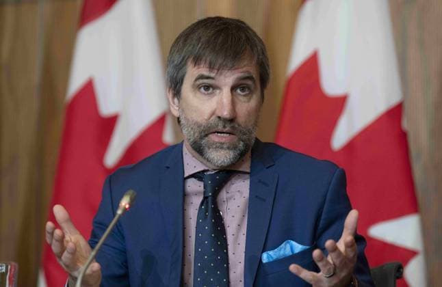 June 14, 2023, Ottawa, ON, Canada: Minister of Environment and Climate Change Steven Guilbeault lresponds to a question during a news conference, in Ottawa, Wednesday, June 14, 2023. Ottawa Canada  - ZUMAc35_ 20230614_zaf_c35_020 Copyright: xAdrianxWyldx