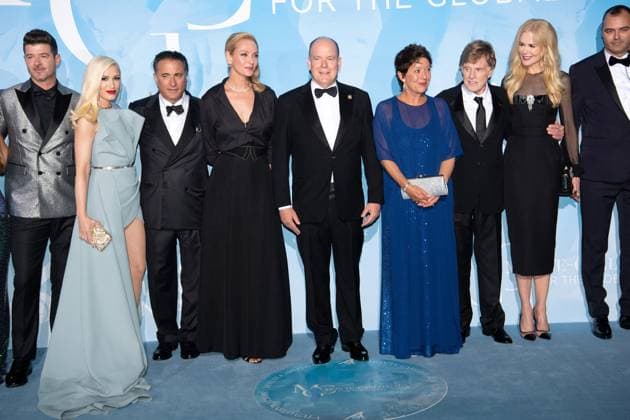 Gwen Stefani At Monte-Carlo Gala For The Global Ocean (L R): Robin Thicke, US singer Gwen Stefani, US actor Andy Garcia, US actress Uma Thurman, Prince Albert II of Monaco, Sibylle Szaggars, US actor Robert Redford and Australian actress Nicole Kidman attend the Gala for the Global Ocean hosted by H.S.H. Prince Albert II of Monaco at Opera of Monte-Carlo on September 26, 2019 in Monte-Carlo, Monaco. Photo by ABACAPRESS.COM MOnaco Monaco  Copyright: xABACAx 702010_018 ABACAx 702010_018