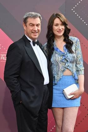 Markus SOEDER (Ministerpraesident Bayern und CSU Vorsitzender) mit seiner Tochter Gloria-Sophie Burkandt. Roter Teppich,Red Carpet,Bayerischer Filmpreis 2023 am 16.06.2023 im Prinzregententheater in Muenchen.