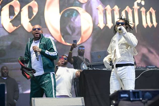 June 16, 2023, Manchester, Tennessee, United States: Three 6 Mafia DJ Paul (L) and Juicy J (R) perform during Day 2 of the 2023 Bonnaroo Music & Arts Festival on June 16, 2023 in Manchester, Tennessee. .Photo: imageSPACE. Manchester United States - ZUMAs181 20230616_zea_s181_116 Copyright: xDarrenxEaglesx
