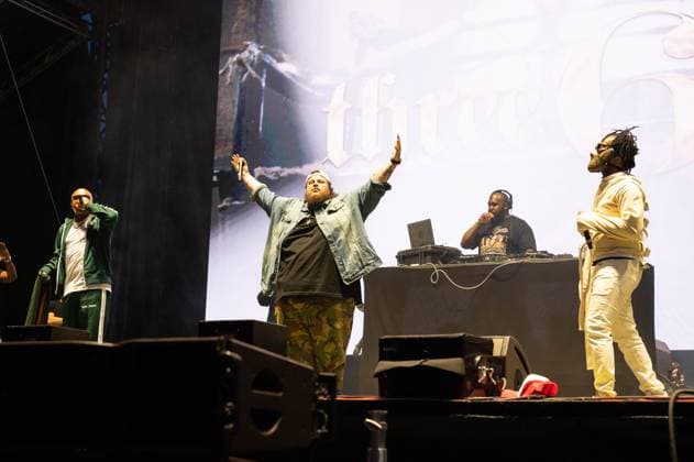June 16, 2023, Manchester, Tennessee, United States: Three 6 Mafia DJ Paul (L) along with special guest performer Jelly Roll (C) and Juicy J (R) perform during Day 2 of the 2023 Bonnaroo Music & Arts Festival on June 16, 2023 in Manchester, Tennessee. .Photo: imageSPACE. Manchester United States - ZUMAs181 20230616_zea_s181_126 Copyright: xDarrenxEaglesx