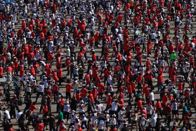 June 17, 2023 in Mexico City, Mexico: Hundred of Personstake part during the Massive Boxing Class in the Mexico City ZoÂ³calo, headed by personalities from Mexican boxing . On June 17, 2023 in Mexico City, Mexico. Mexico City Mexico - ZUMAe321 20230617_zia_e321_055 Copyright: xCarlosxSantiagox