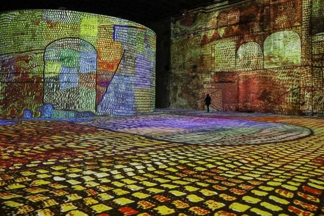 Bassins de Lumieres digital art center - Bordeaux Works by German artist Paul Klee are projected on June 4, 2020 in Bordeaux at the Bassins de Lumieres digital art center as part of one of the center s opening exhibitions entitled Paul Klee: painting music . Located in BordeauxÃ¢& x80;& x99;s former submarine base, the Bassins de Lumieres will present monumental immersive digital exhibitions devoted to the major artists in the history of art and contemporary art. Photo by Thibaud Moritz ABACAPRESS.COM  Copyright: xMoritzxThibaud ABACAx 732692_038 MoritzxThibaud ABACAx 732692_038