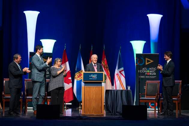 June 19, 2023, Antigonish, NS, Canada: Former prime minister Brian Mulroney receives a standing ovation before addressing the Atlantic Economic Forum at St. Francis Xavier University in Antigonish, N.S. on Monday, June 19, 2023. Antigonish Canada  - ZUMAc35_ 20230619_zaf_c35_078 Copyright: xDarrenxCalabresex