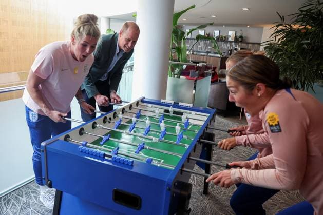 Britain s Prince William visits England Women s football team in Burton upon Trent Britain s Prince William, the Prince of Wales and President of The Football Association, plays table football with England s football players as he visits England Women s team to wish them luck ahead of the 2023 FIFA Women s World Cup, at the national football centre at St. George s Park in Burton upon Trent, Britain June 20, 2023., Credit:PHIL NOBLE Avalon UNITED KINGDOM, BURTON UPON TRENT  Copyright: xPHILxNOBLEx xAvalonx 0784436293