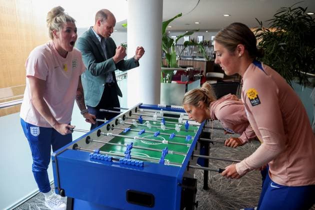 Britain s Prince William visits England Women s football team in Burton upon Trent Britain s Prince William, the Prince of Wales and President of The Football Association, plays table football with England s football players as he visits England Women s team to wish them luck ahead of the 2023 FIFA Women s World Cup, at the national football centre at St. George s Park in Burton upon Trent, Britain June 20, 2023., Credit:PHIL NOBLE Avalon UNITED KINGDOM, BURTON UPON TRENT  Copyright: xPHILxNOBLEx xAvalonx 0784436341