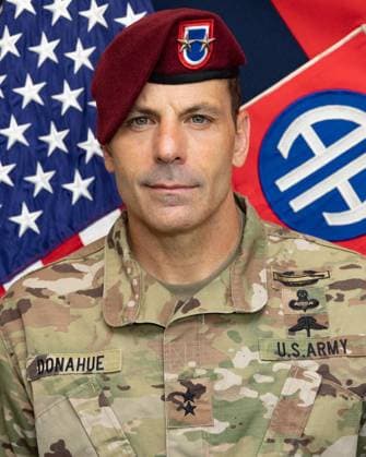 Last US Soldier In Afghanistan Major General Chris Donahue Handout photo dated July 20, 2020 of Major General Donahue was commissioned as a second lieutenant in the Infantry Branch in 1992 from the United States Military Academy at West Point. Major General Donahue served as a platoon leader in Korea, Fort Polk, Louisiana and the 3rd Battalion, 75th Ranger Regiment at Fort Benning, Georgia. Following promotion to captain, he served as a rifle company commander in 5th Battalion, 87th Infantry in Camp Kobbe, Panama. Photo by U.S. Army via ABACAPRESS.COM Afghanistan  Copyright: xABACAx 778531_002 ABACAx 778531_002