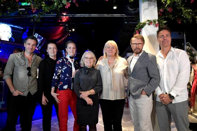 STOCKHOLM 20180507 Björn Ulvaeus höll tal inför öppningen av ny interactive utställning pa ABBA Museet. Deltog i öppningscermonin deltog även, fran vänster: Peter Jöback, Mia Segoldsson, Caroline Fagerlind, Görel Hanser, Ing-Marie Halling, Björn Ulvaeus och Mattias Tengblad. STOCKHOLM SVERIGE x10010x *** STOCKHOLM 20180507 Björn Ulvaeus gave a speech at the opening of the new interactive exhibition at the ABBA Museum Participating in the opening ceremony were, from left, Peter Jöback, Mia Segoldsson, Caroline Fagerlind, Görel Hanser, Ing Marie Halling, Björn Ulvaeus and Mattias Tengblad STOCKHOLM SWEDEN x10010x  Copyright: xJanerikxHenriksson TTx ABBA MUSEUM