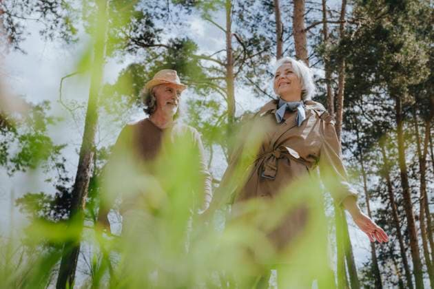 Creative Highlights Symbolbilder Romantic couple walking in front of trees at forest model released, Symbolfoto, YTF00903