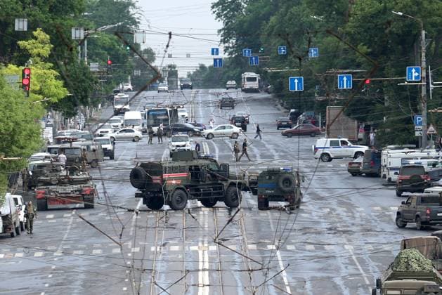 RUSSIA, ROSTOV-ON-DON - JUNE 24, 2023: Military hardware is seen in a street. Erik Romanenko TASS  60035535