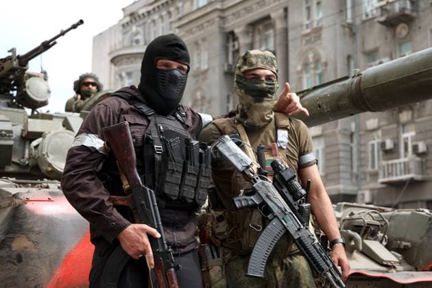 RUSSIA, ROSTOV-ON-DON - JUNE 24, 2023: PMC Wagner fighters are seen at the headquarters of the Russian Army Southern Military District. Erik Romanenko TASS  60036558