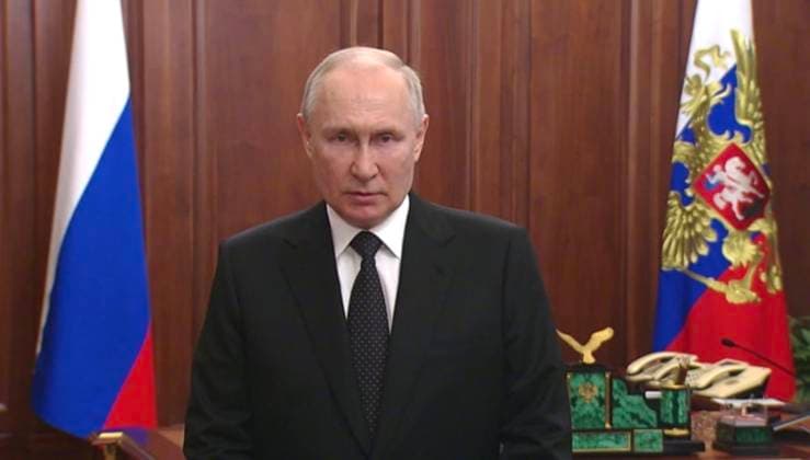 (230624) -- MOSCOW, June 24, 2023 () -- This video screenshot shows Russian President Vladimir Putin speaking in a televised address to the nation on June 24, 2023. Russia s National Anti-terrorism Committee announced on Saturday that a counter-terrorist operation regime has been introduced in Moscow city, the Moscow region and the Voronezh region to prevent possible terrorist acts, after the Wagner private military group was accused of trying to organize an armed rebellion. () RUSSIA-MOSCOW-COUNTER-TERRORIST OPERATION REGIME Xinhua 