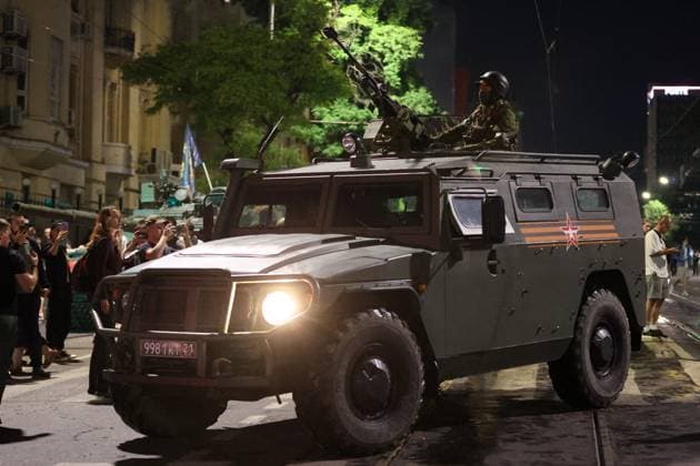 RUSSIA, ROSTOV-ON-DON - JUNE 24, 2023: A military vehicle is pictured in a street. Erik Romanenko TASS  60049437