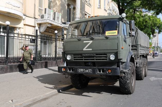 RUSSIA, ROSTOV-ON-DON - JUNE 25, 2023: A Kamaz truck is seen outside the Russian Southern Military District headquarters. Nikolai Trishin TASS  60059976