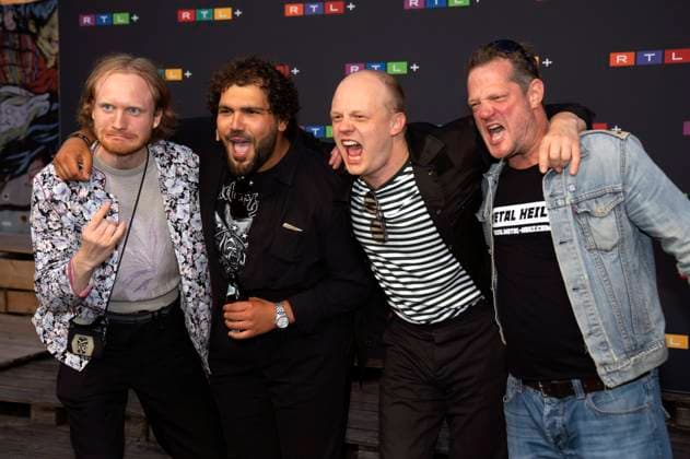 Sammy Scheuritzel, Danilo Kamperidis, Sebastian Jakob Doppelbauer und Aurel Manthei bei der RTL+ Party auf dem 40. Filmfest München 2023 in der Transit Rooftop & Bar. München, 24.06.2023