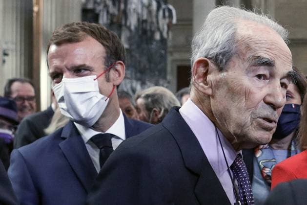 Commemoration Of The 40th Anniversary Of The Abolition Of The Death Penalty - Paris Le PrÃ sident de la rÃ publique, Emmanuel Macron, Robert Badinter durant la CommÃ moration du quarantieme anniversaire de l abolition de la peine de mort, au PanthÃ on Ã Paris, France, le 9 octobre 2021. French President Emmanuel Macron and Robert Badinter during the commemoration of the 40th anniversary of the abolition of the death penalty at the Pantheon in Paris, France, October 9th, 2021. Photo by Stephane Lemouton Pool ABACAPRESS.COM Paris France  Copyright: xLemoutonxStephane Pool ABACAx 783913_064 LemoutonxStephane Pool ABACAx 783913_064