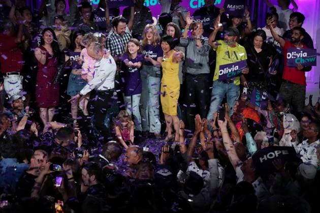 June 26, 2023, Toronto, ON, CANADA: Toronto s newly elected mayor Olivia Chow celebrates her win at an election night event in Toronto on Monday, June 26, 2023. Toronto CANADA  - ZUMAc35_ 20230626_zaf_c35_131 Copyright: xChrisxYoungx