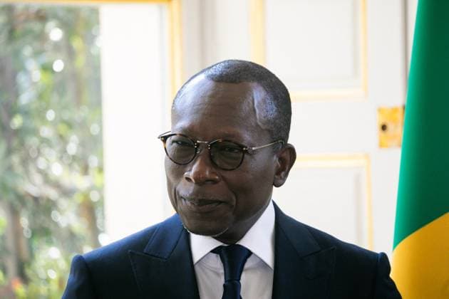 Emmanuel Macron receives Patrice Talon at Elysee Palace - Paris Patrice Talon, president of the Republic of Benin during the signing of an agreement about the return of looted cultural artefacts to the African country, at the Elysee Palace in Paris, France, on November 9, 2021. France solemnly returned on November 9, 2021 to Benin 26 works of the royal treasures of Abomey looted in the nineteenth century by colonial troops. Photo by Romain Gaillard Pool ABACAPRESS.COM Paris IDF France  Copyright: xPool ABACAx 787483_008 Pool ABACAx 787483_008