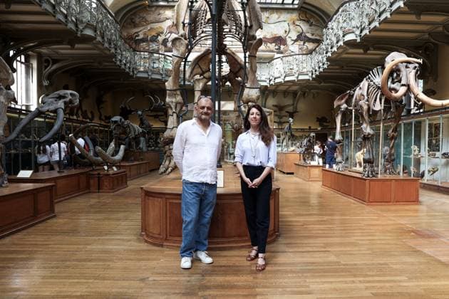 Restored Durfort Mammoth At National Museum Of Natural History - Paris Xavier Llerena, Restorer of Works of Art and Catherine Crocq, head of the restoration division. Unveiling of the restored Durfort mammoth at the National Museum of Natural History in Paris. An emblematic figure in the Gallery of Paleontology and Comparative Anatomy of the Museum, where it has been presented for nearly 150 years, the skeleton of the Durfort mammoth is also the only French specimen mounted and exhibited, on June 27, 2023 in Paris. Photo by Christophe Michel ABACAPRESS.COM PARIS ILE DE FRANCE France  Copyright: xMichelxChristophe ABACAx 858586_034 MichelxChristophe ABACAx 858586_034